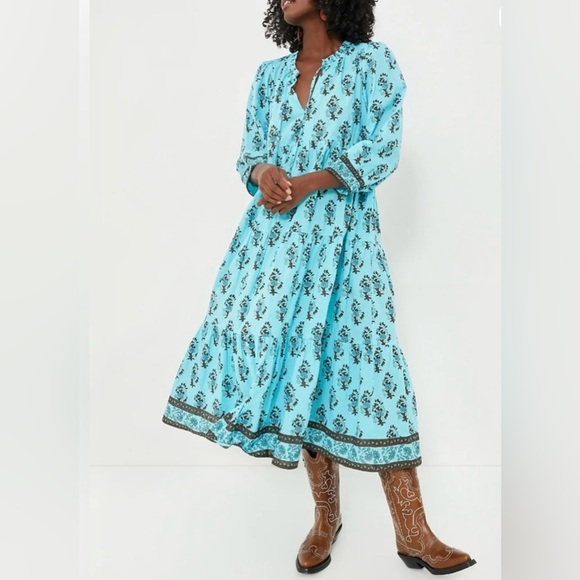 Tuckernuck Dresses & Skirts - Tuckernuck Tropical Turquoise Bouquet Long Sleeve Salty Paloma Caftan Dress